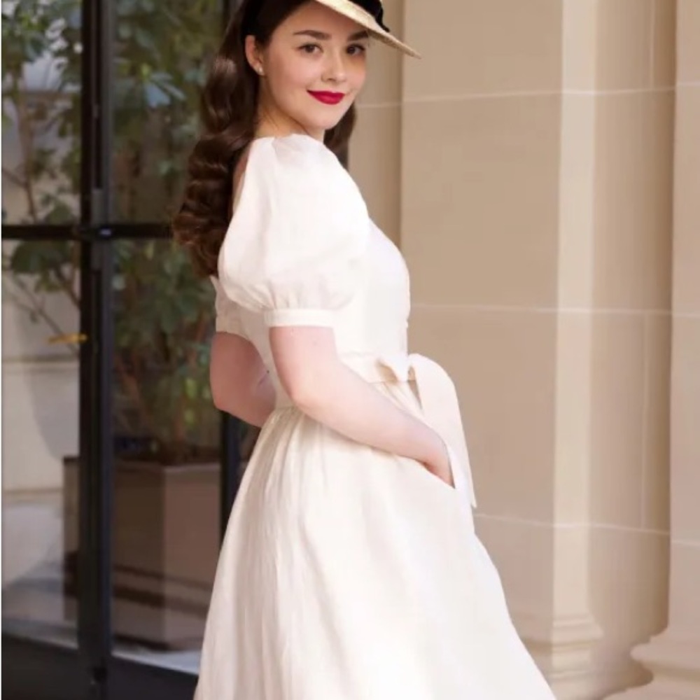 Chic Cream Puff Sleeve Midi Dress - Picture 4 of 4